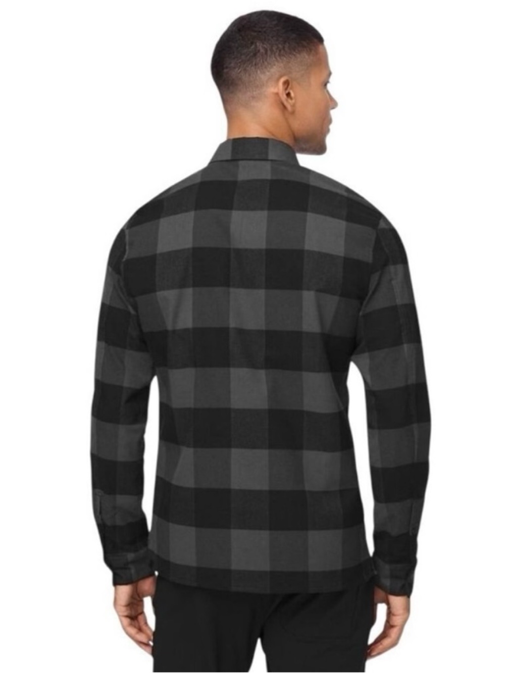 Men's Lululemon Masons Peak Plaid Long Sleeve Button Up Flannel Black Gray SZ XL - Picture 2 of 9